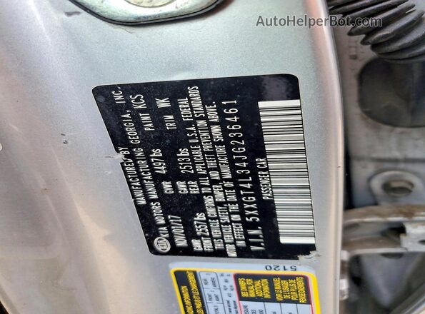 5XXGT4L34JG236461 2018 KIA OPTIMA Серебряный Вид наклейки с VIN-кодом