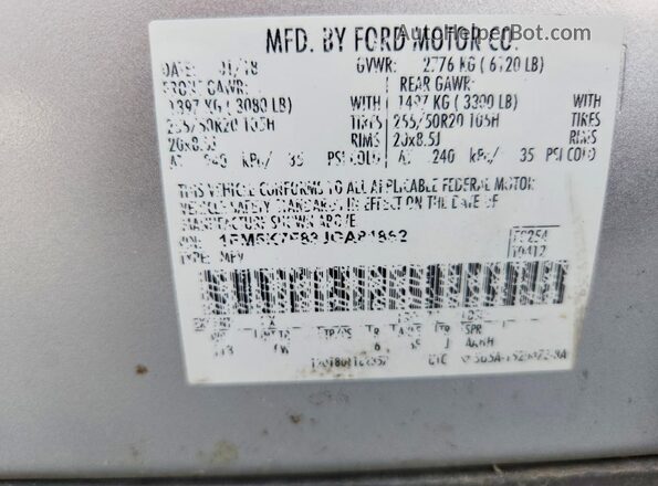 1FM5K7F83JGA81862 2018 FORD EXPLORER Серебряный Панорамный вид салона 360°