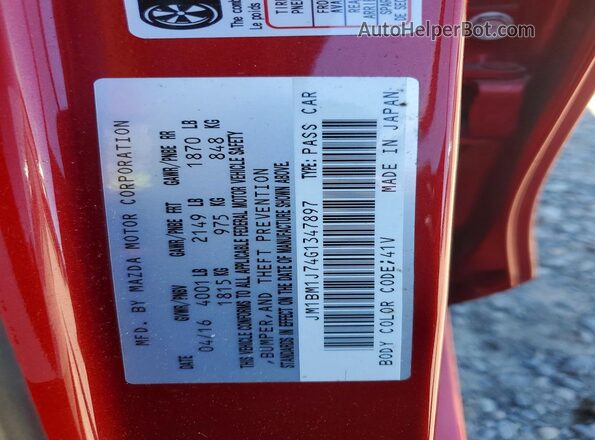JM1BM1J74G1347897 2016 MAZDA 3 Red Vista de la etiqueta del VIN