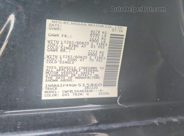 1N6BA1F44GN515860 2016 NISSAN TITAN Черный Вид наклейки с VIN-кодом