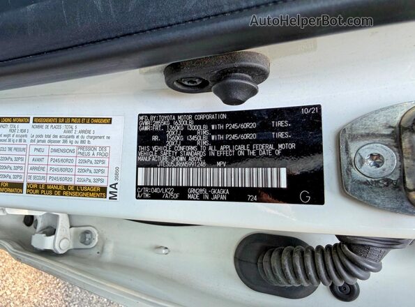 JTESU5JR6N5991248 2022 TOYOTA 4RUNNER White უკანა სალონის ხედი