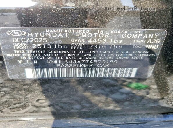 KMHL64JA7TA570159 2026 HYUNDAI SONATA Black Панорамний вид салону 360°