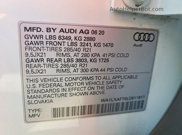 WA1LXAF70LD011817 2020 AUDI Q7 White Vista interior de 360 grados