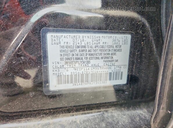 3N1AB7APXJY341385 2018 NISSAN SENTRA Black VIN კოდის სტიკერის ხედი