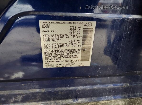 5N1DR2MMXHC683928 2017 NISSAN PATHFINDER Blue 360 interior view