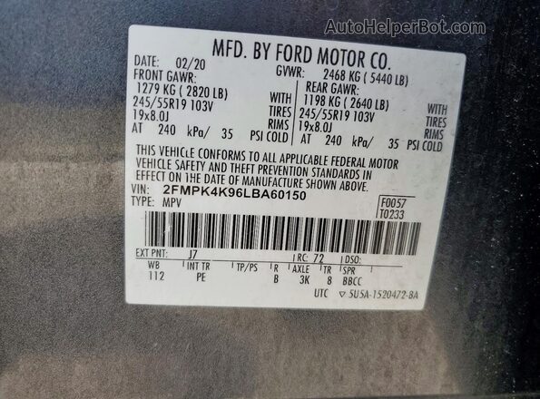 2FMPK4K96LBA60150 2020 FORD EDGE Gray სალონის 360-გრადუსიანი ხედი