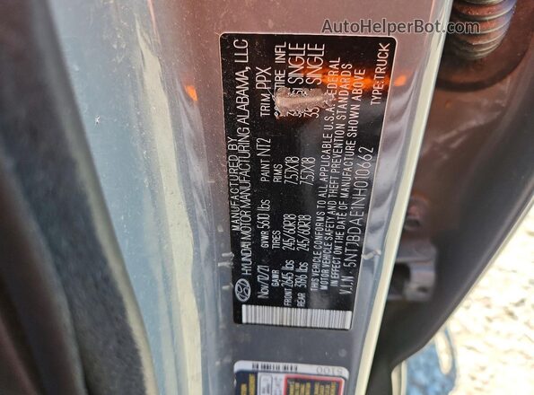 5NTJBDAE1NH010662 2022 HYUNDAI SANTA Gray VIN კოდის სტიკერის ხედი