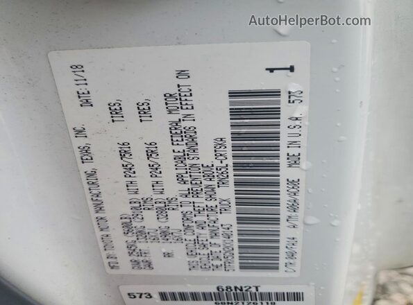 5TFRX5GN2KX140143 2019 TOYOTA TACOMA White Widok naklejki z numerem VIN