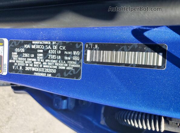 3KPFW4DE6TE282050 2026 KIA K4 Blue VIN sticker view