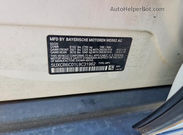 5UXCR6C01L9C31962 2020 BMW X5 White Widok wnętrza 360 stopni