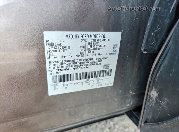 2FMPK4J97KBB57454 2019 FORD EDGE Gray Панорамний вид салону 360°