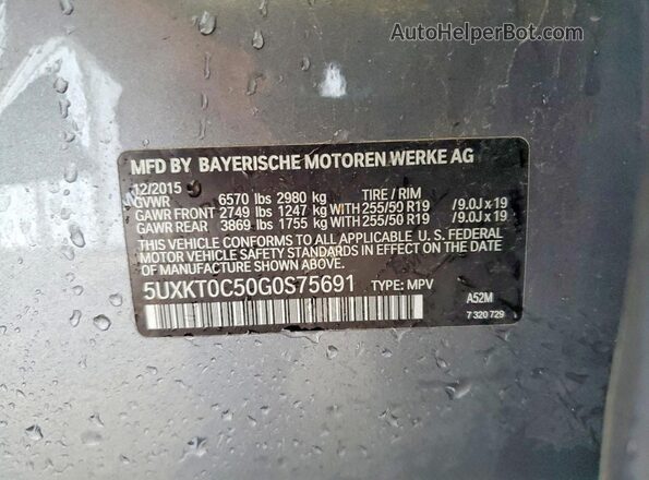 5UXKT0C50G0S75691 2016 BMW X5 Gray Vista interior de 360 grados