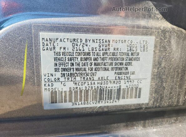 3N1AB8CV2RY341247 2024 NISSAN SENTRA Gray Вид наклейки з VIN-кодом