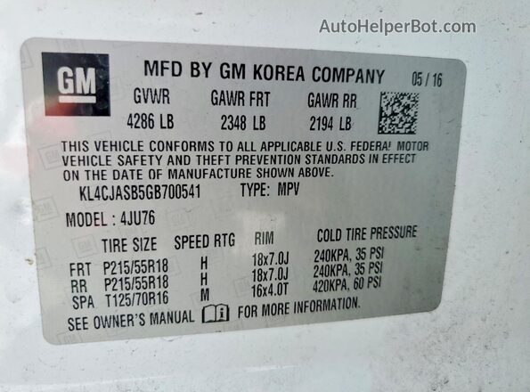 KL4CJASB5GB700541 2016 BUICK ENCORE Белый Панорамный вид салона 360°