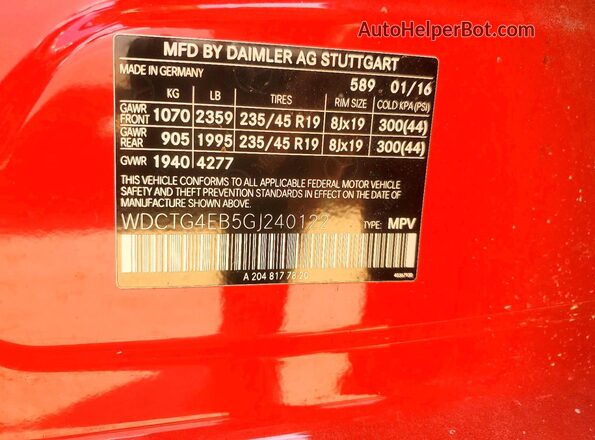 WDCTG4EB5GJ240122 2016 MERCEDES-BENZ GLA-CLASS Red სალონის 360-გრადუსიანი ხედი