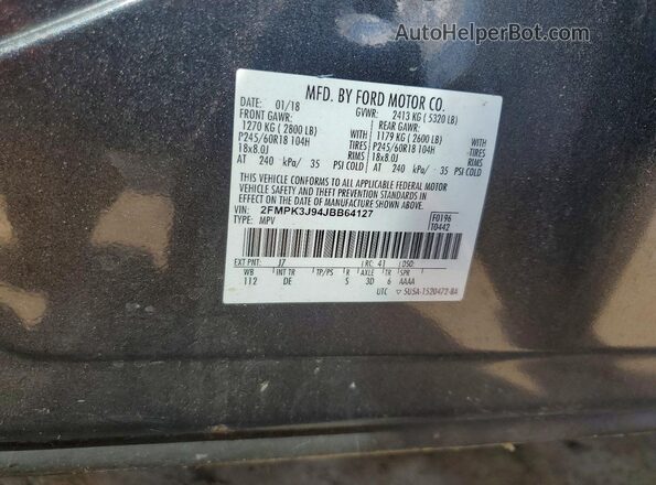 2FMPK3J94JBB64127 2018 FORD EDGE Gray Widok wnętrza 360 stopni