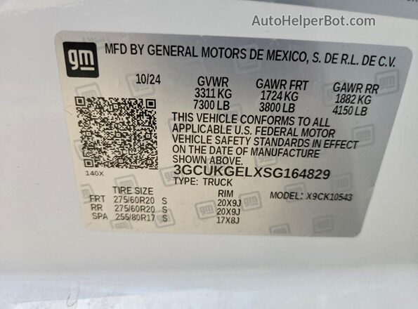 3GCUKGELXSG164829 2025 CHEVROLET SILVERADO White Vista de la etiqueta del VIN