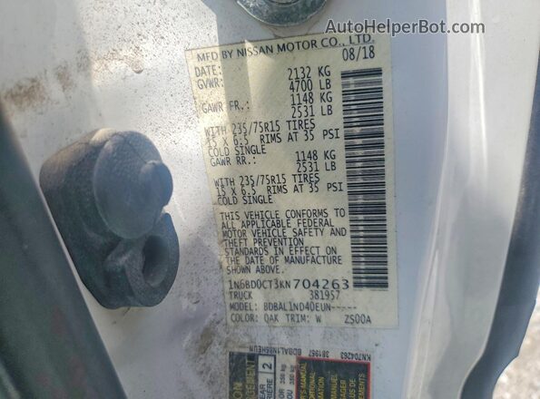 1N6BD0CT3KN704263 2019 NISSAN FRONTIER White Widok naklejki z numerem VIN