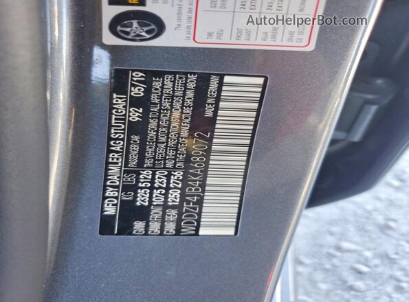 WDDZF4JB4KA689072 2019 MERCEDES-BENZ E Gray Vista de la etiqueta del VIN
