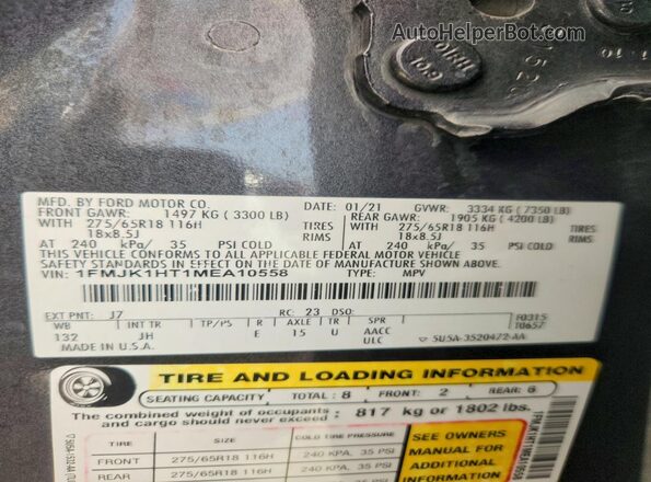 1FMJK1HT1MEA10558 2021 FORD EXPEDITION Gray Սալոնի 360 աստիճան տեսք