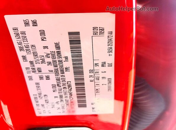 1FTEW1CP4KFA29973 2019 FORD F150 Red Вид наклейки з VIN-кодом