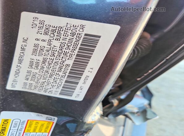 1HGCV1F35LA010156 2020 HONDA ACCORD Gray Vista de la etiqueta del VIN