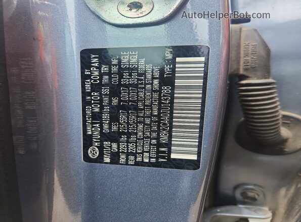 KM8K2CAA0JU143788 2018 HYUNDAI KONA Серебряный Вид наклейки с VIN-кодом