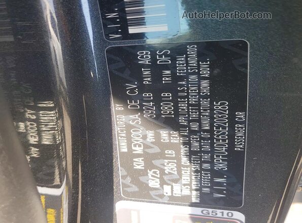 3KPFU4DE6SE203285 2025 KIA K4 Угольный Вид наклейки с VIN-кодом