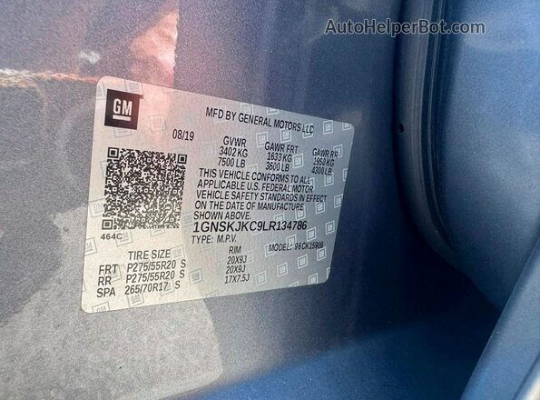 1GNSKJKC9LR134786 2020 CHEVROLET SUBURBAN Blue Rear seats view