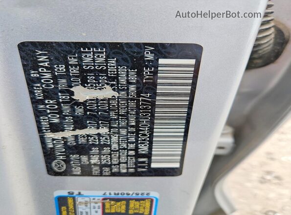 KM8J3CA40HU313774 2017 HYUNDAI TUCSON Silver VIN կոդի պիտակի տեսք