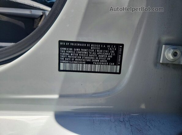 3VWDB7AJXHM255546 2017 VOLKSWAGEN JETTA White VIN კოდის სტიკერის ხედი