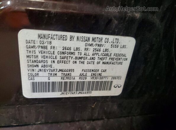 JN1EV7AR7JM444955 2018 INFINITI Q50 Brown VIN sticker view