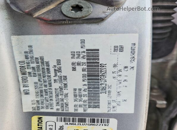 3LN6L2LU7GR622192 2016 LINCOLN MKZ Black Widok naklejki z numerem VIN