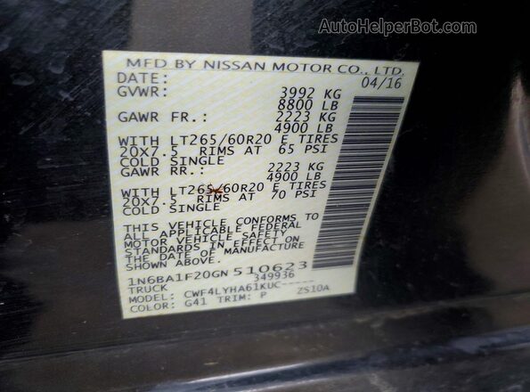 1N6BA1F20GN510623 2016 NISSAN TITAN Black VIN კოდის სტიკერის ხედი