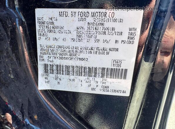 1FT8X3B68GEC78062 2016 FORD F350 Black Widok tylnych siedzeń