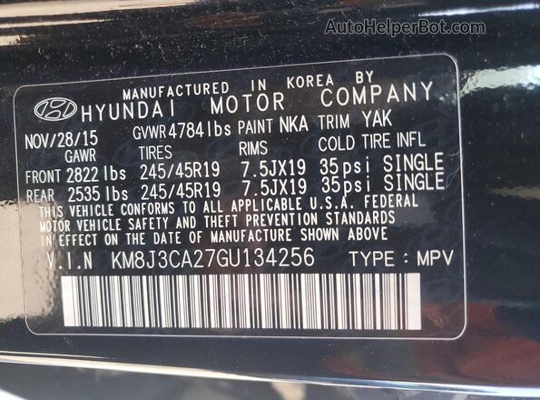 KM8J3CA27GU134256 2016 HYUNDAI TUCSON Black Vista interior de 360 grados