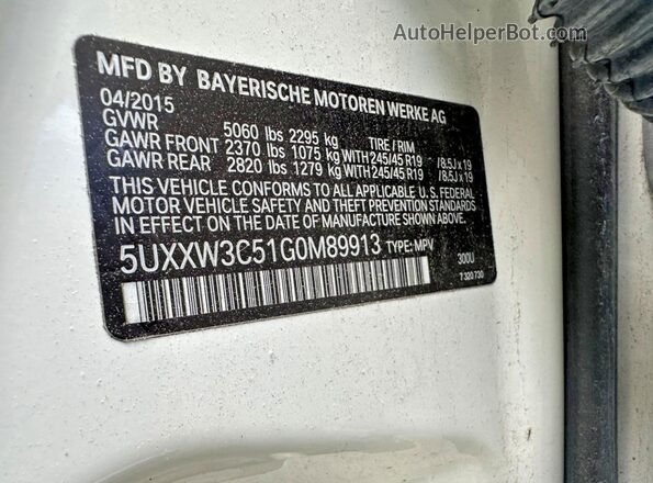 5UXXW3C51G0M89913 2016 BMW X4 White Engine compartment view