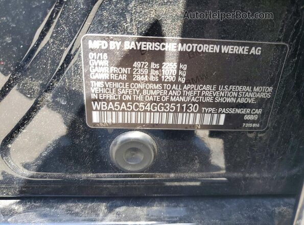 WBA5A5C54GG351130 2016 BMW 5 SERIES Black Widok naklejki z numerem VIN