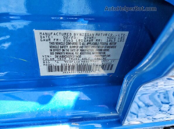 3N1AB8CV6SY311450 2025 NISSAN SENTRA Blue Widok naklejki z numerem VIN