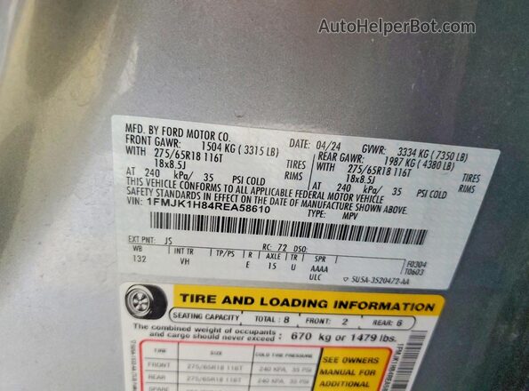 1FMJK1H84REA58610 2024 FORD EXPEDITION Silver Սալոնի 360 աստիճան տեսք