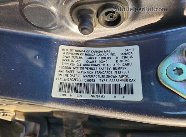 2HGFC2F70HH536618 2017 HONDA CIVIC Gray VIN sticker view