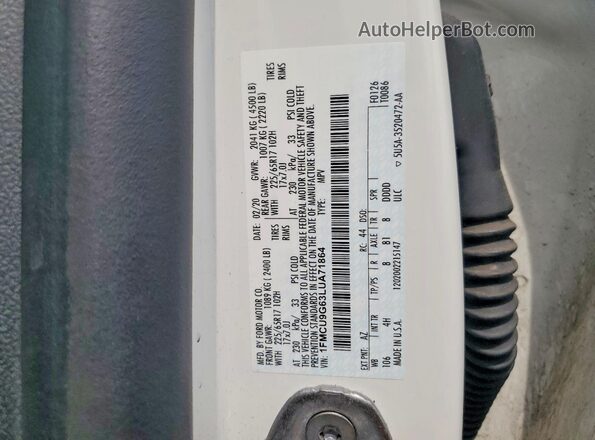 1FMCU9G63LUA71864 2020 FORD ESCAPE White Vista interior de 360 grados