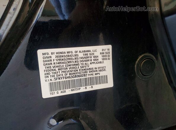 5FNYF6H63GB060282 2016 HONDA PILOT Black 