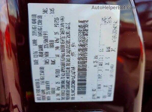 5LMCJ2C98HUL32796 2017 LINCOLN MKC Бордовый Вид наклейки с VIN-кодом