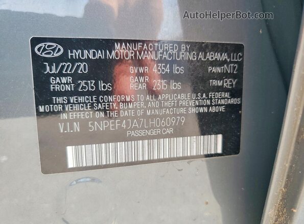 5NPEF4JA7LH060979 2020 HYUNDAI SONATA Gray Widok naklejki z numerem VIN