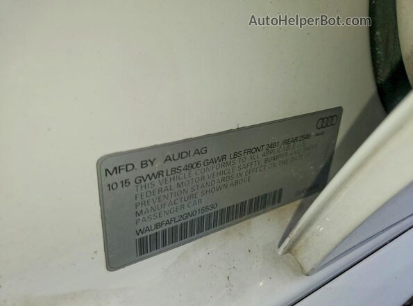 WAUBFAFL2GN015530 2016 AUDI A4 Белый Вид наклейки с VIN-кодом