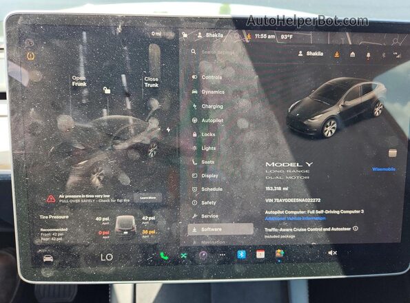 7SAYGDEE5NA022272 2022 TESLA MODEL Y Черный Вид задних сидений