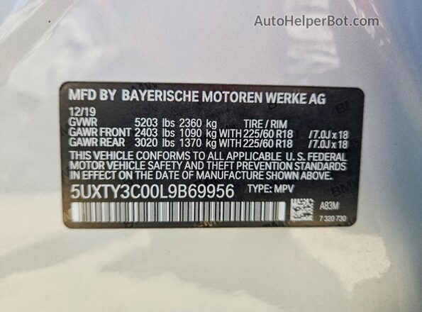 5UXTY3C00L9B69956 2020 BMW X3 Silver Widok naklejki z numerem VIN