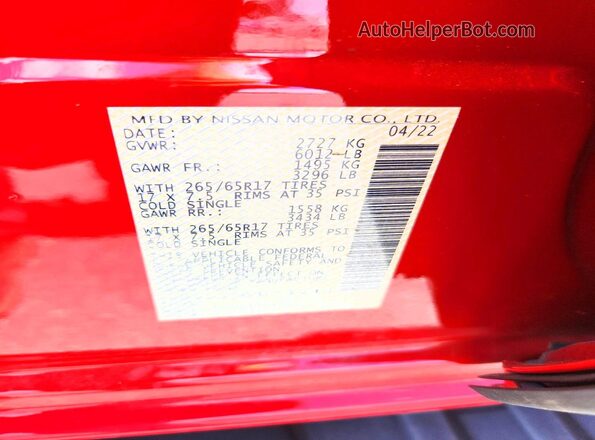 1N6ED1EJ2NN673543 2022 NISSAN FRONTIER Red VIN sticker view