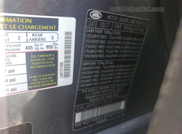 SALWR2FV5HA177169 2017 LAND ROVER RANGE Black Widok wnętrza 360 stopni
